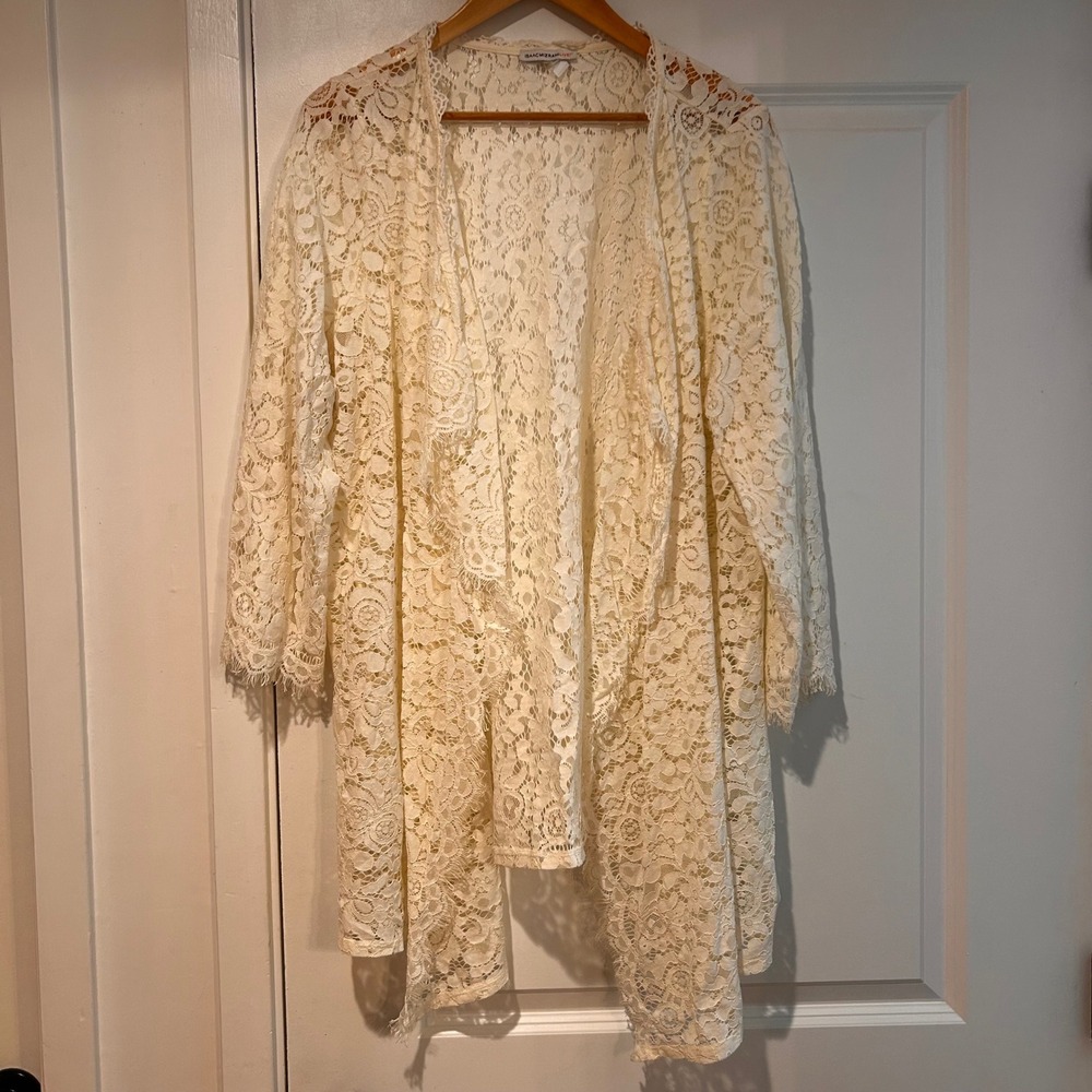 Isaac Mizrahi Fairy Lace Open Front‎ Kimono Duster Boho Ethereal Festival Large